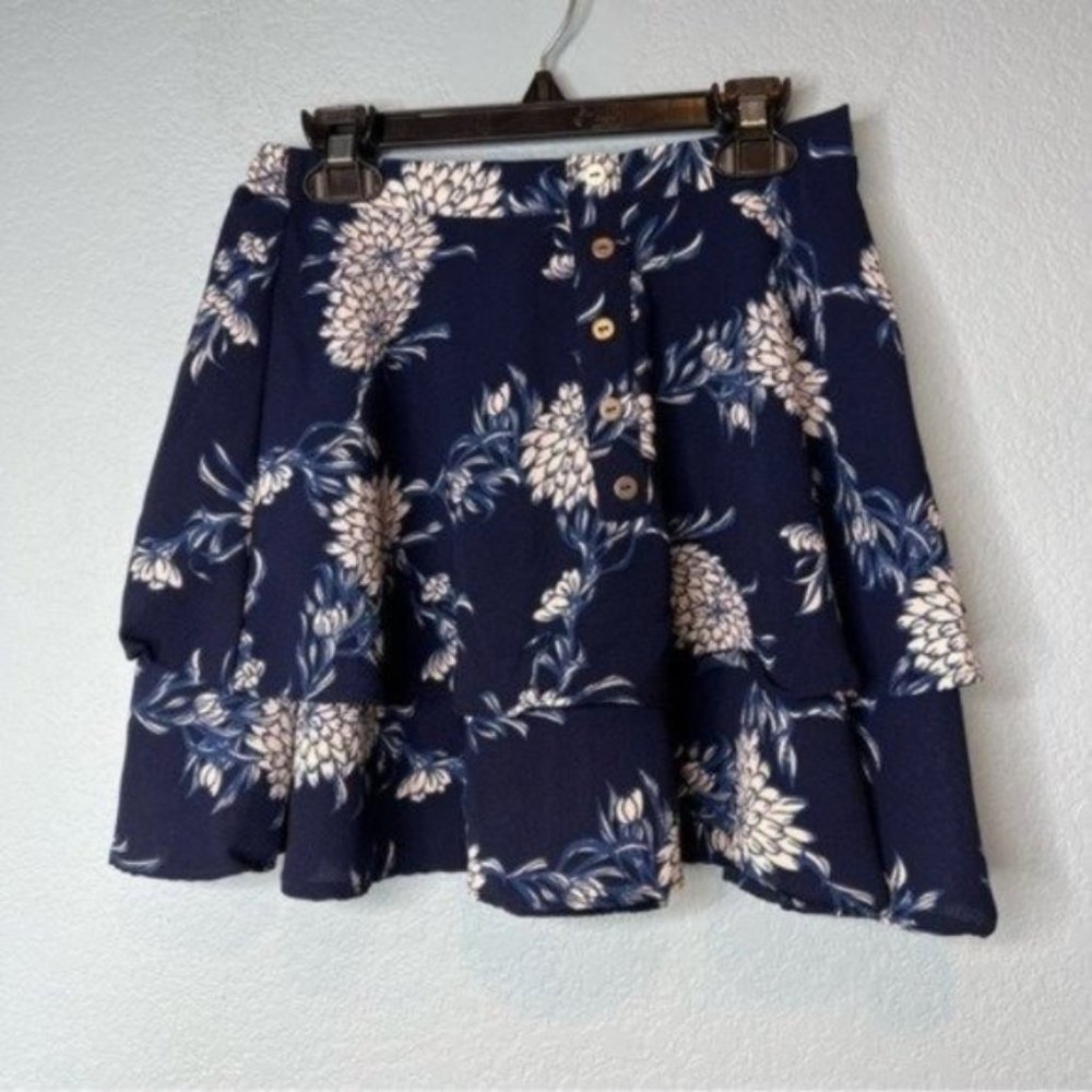 Lulu’s Blue Floral Layered Mini Skirt | Size XS